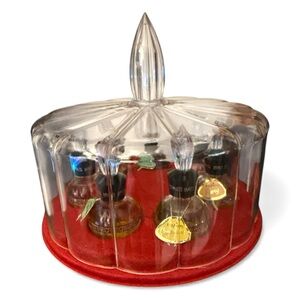 Vintage Luzier Perfume Mini Set 7 Mini Bottles Under Clear Dome MCM 1950s–1970s